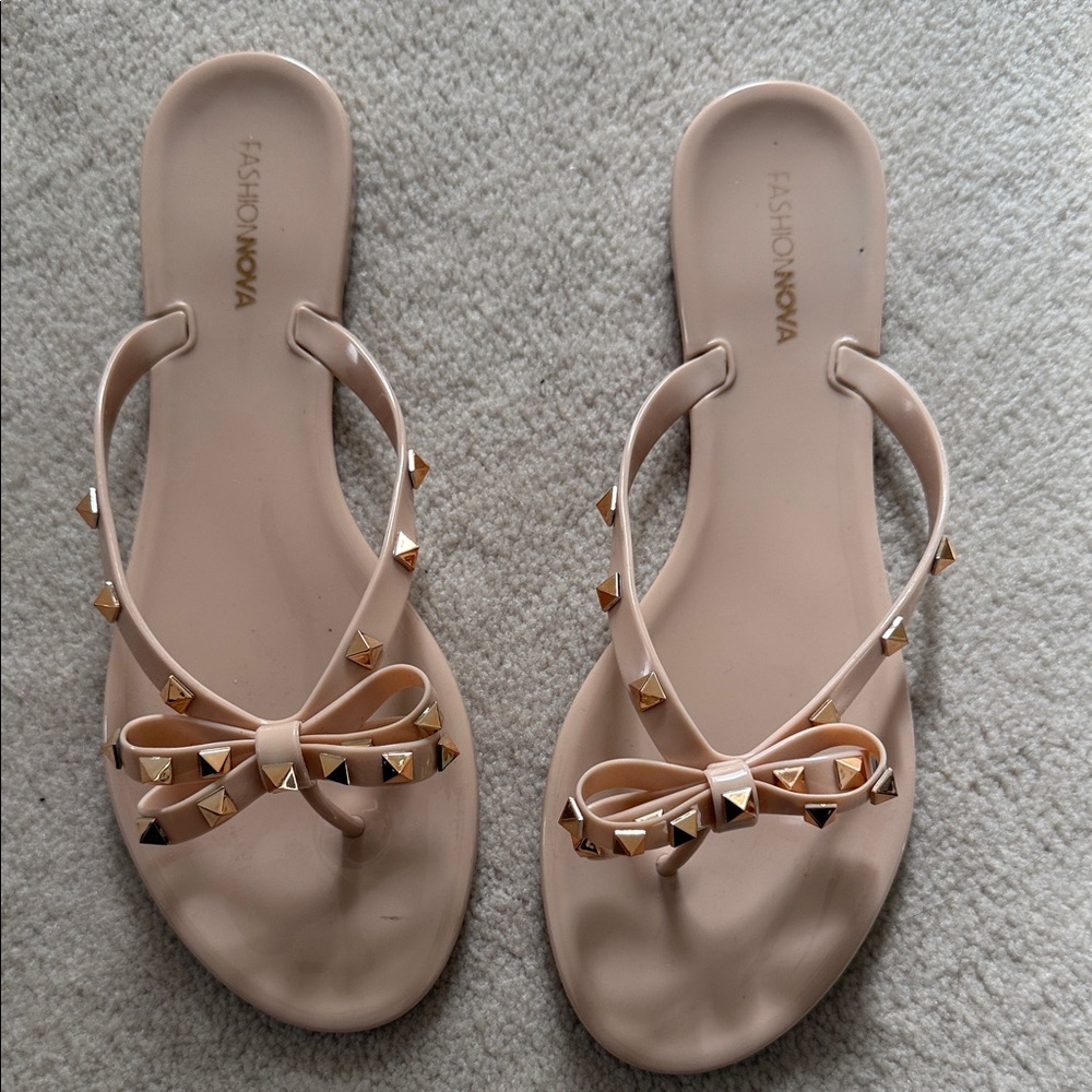 Fashion Nova Blush Sandals with Gold Studs